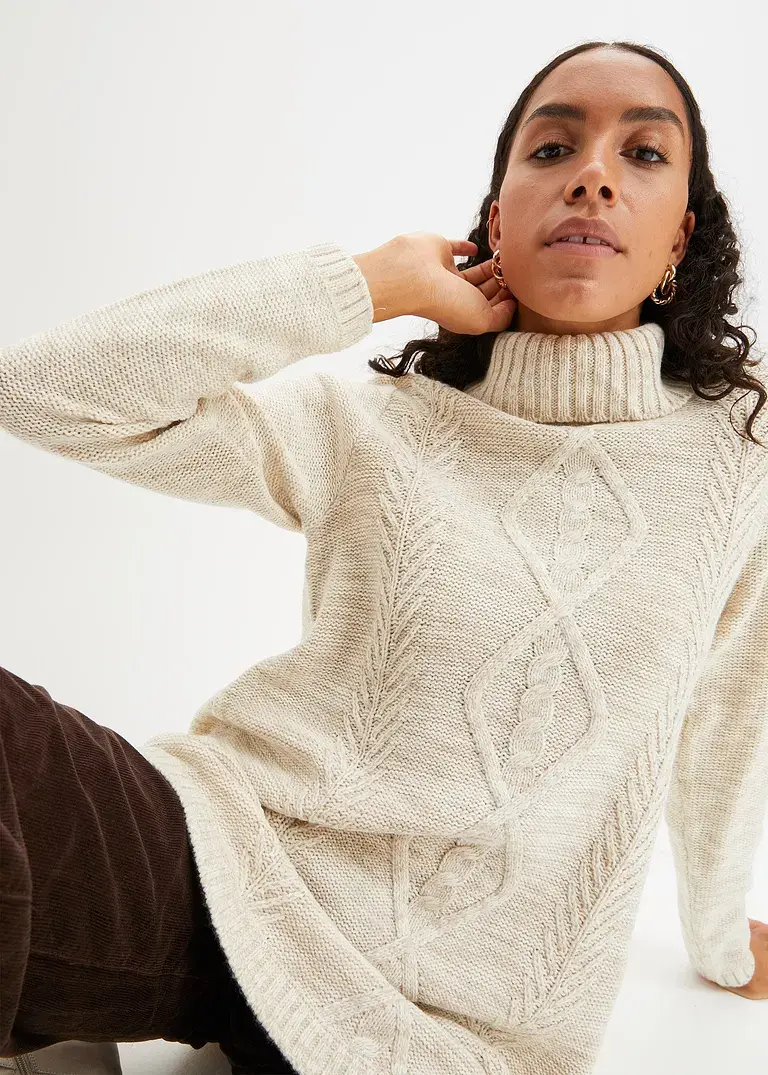 Bonprix Warmer Pullover Mit Rollkragen Umspielt Die Hüfte - Weiß - Damen
