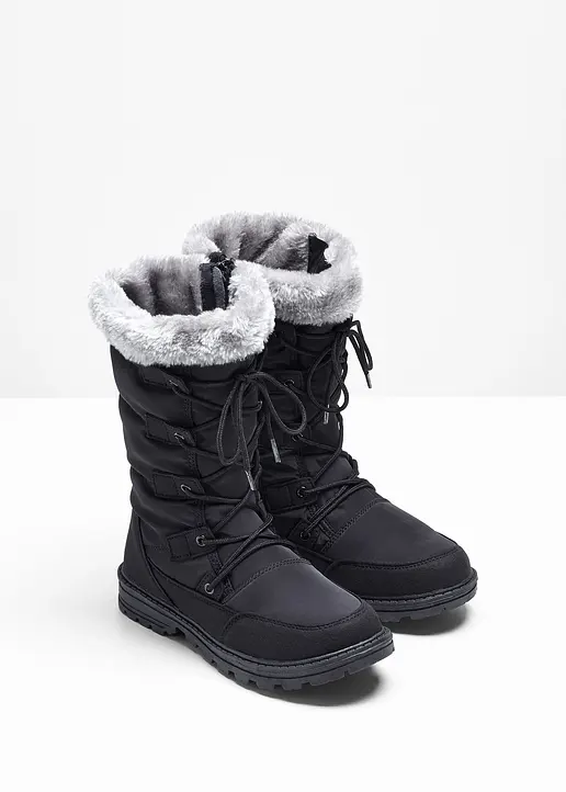 Bonprix Warmer Winter Schnür Boot Mit Profilierter Laufsohle - Schwarz
