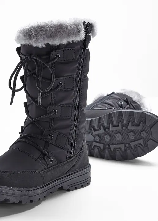 Bonprix Warmer Winter Schnür Boot Mit Profilierter Laufsohle - Schwarz
