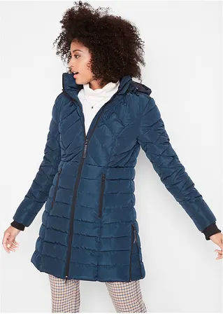 Bonprix Wattierte Steppjacke In Schöner Long-Form - Blau