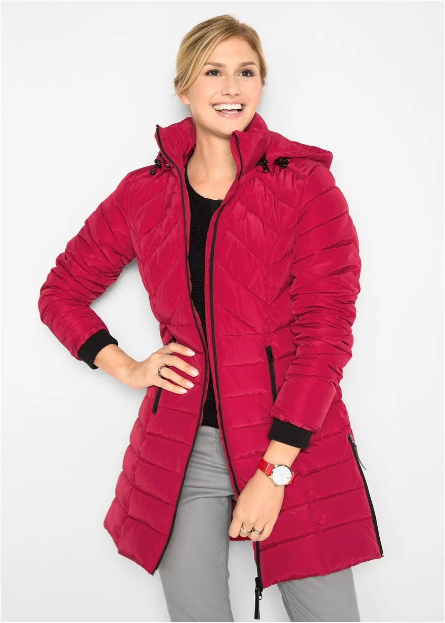 Bonprix Wattierte Steppjacke In Schöner Long-Form - Rot - Damen