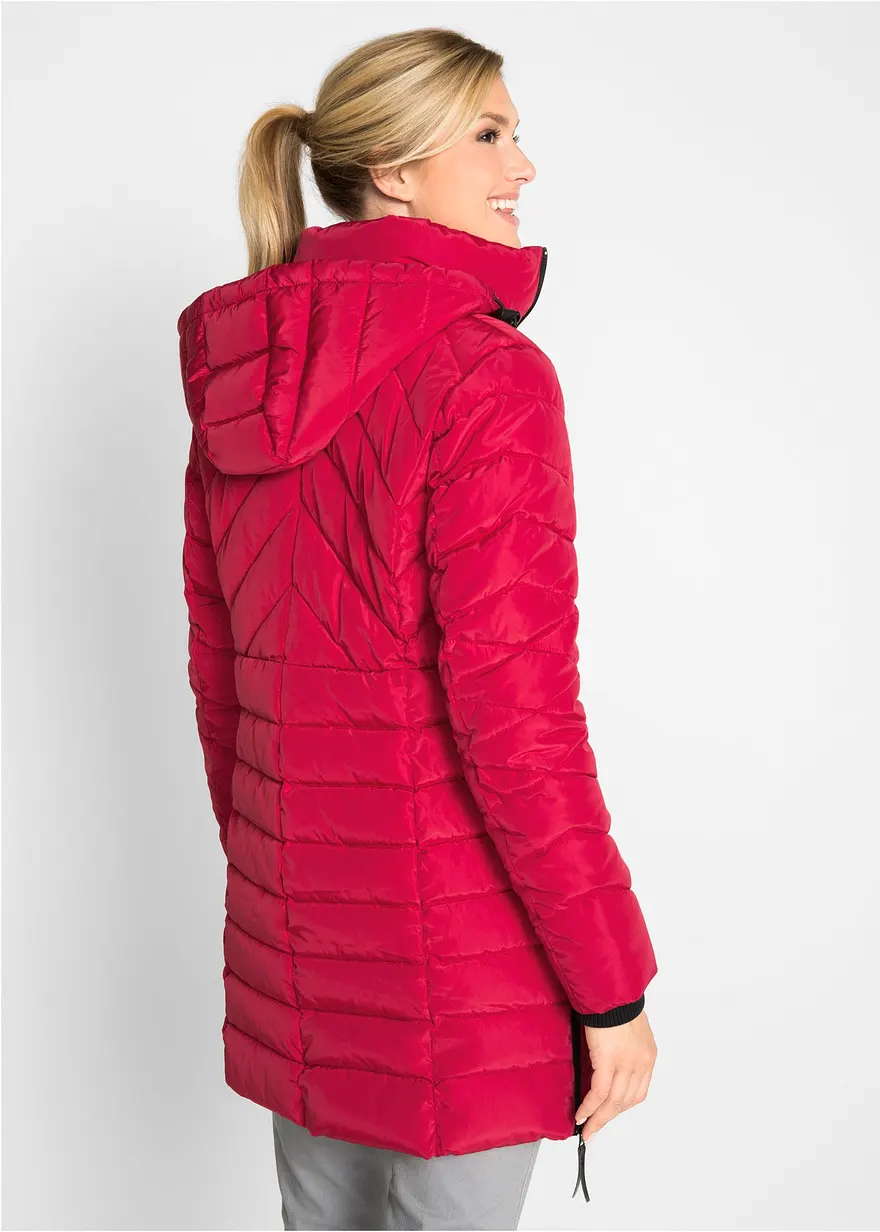 Bonprix Wattierte Steppjacke In Schöner Long-Form - Rot - Damen