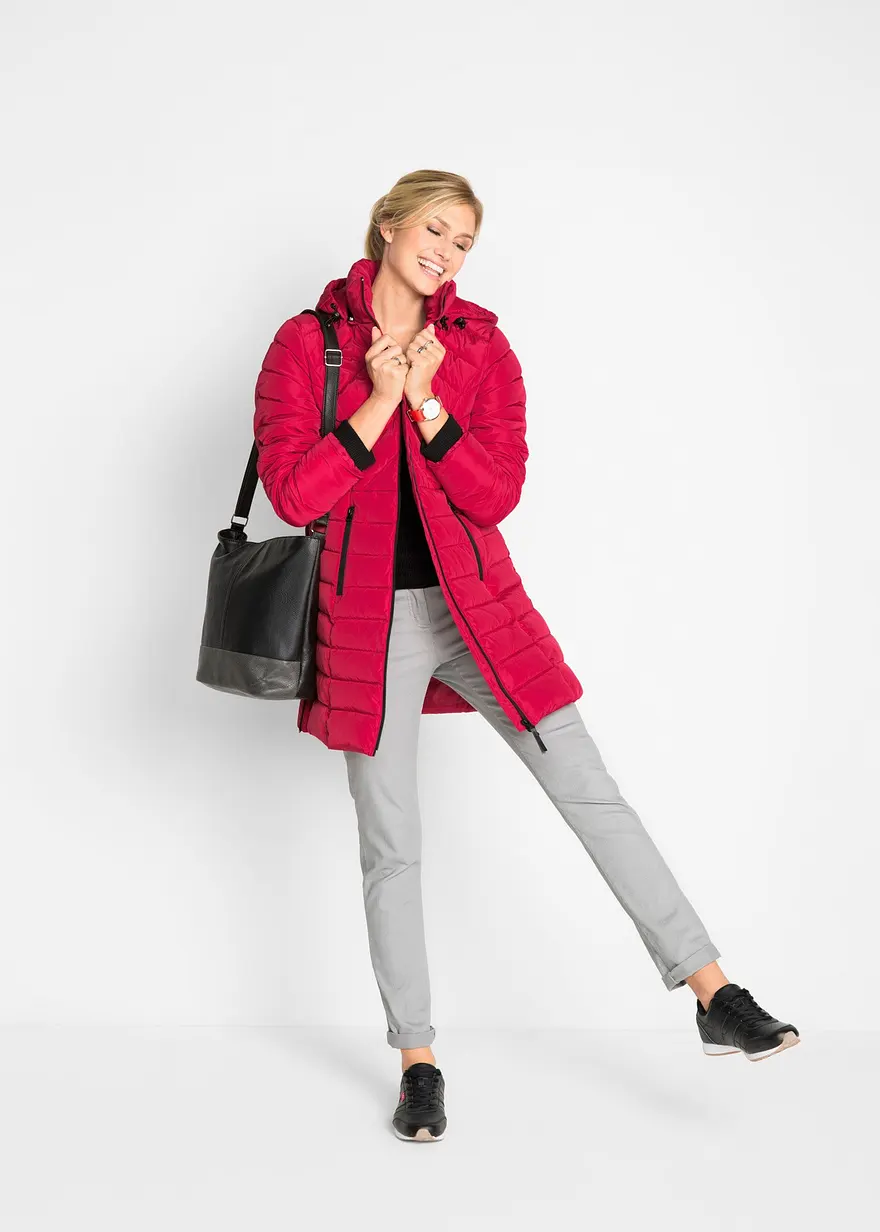 Bonprix Wattierte Steppjacke In Schöner Long-Form - Rot - Damen