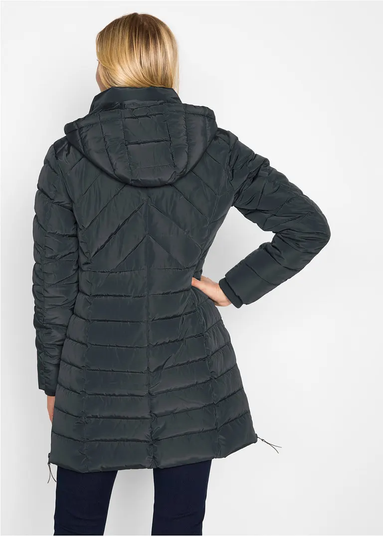 Bonprix Wattierte Steppjacke In Schöner Long-Form - Schwarz