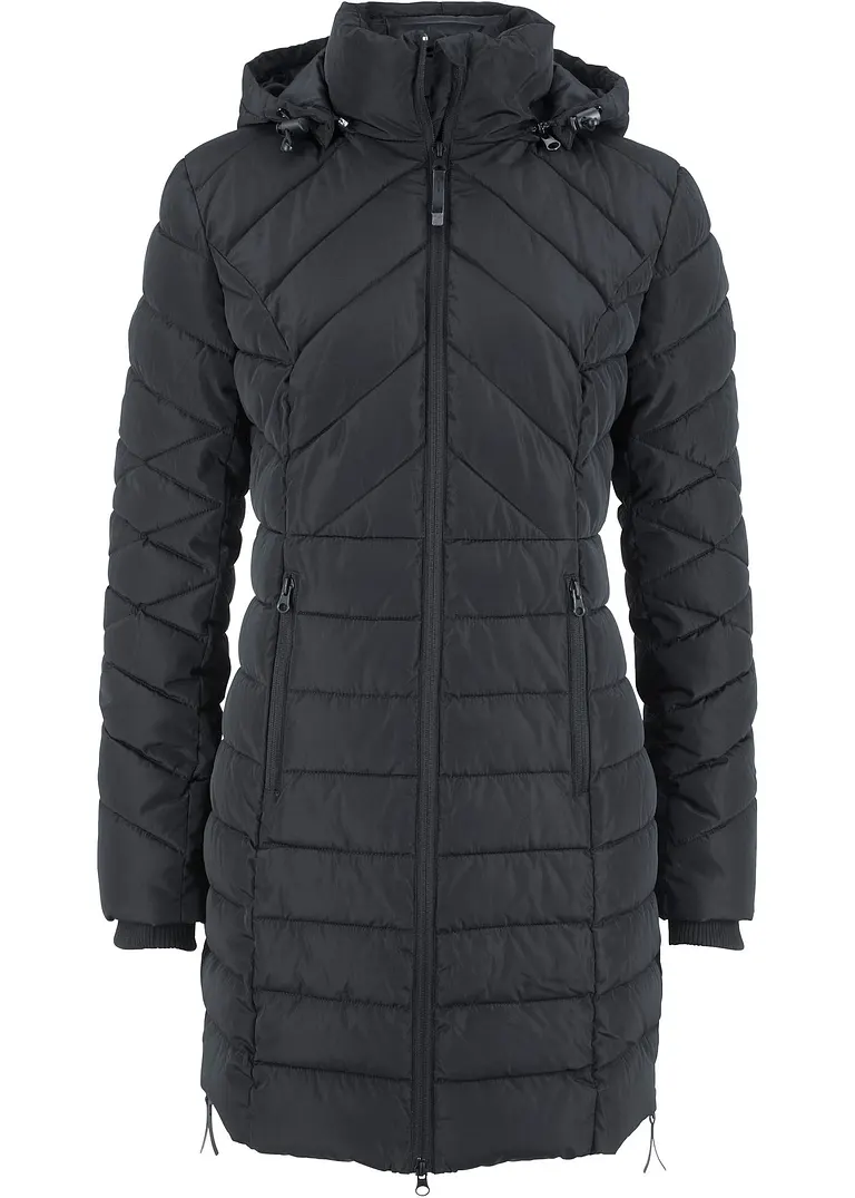 bonprix Wattierte Steppjacke in schöner Long-Form - schwarz