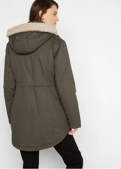 Bonprix Wattierter Parka Mit Kapuze Abnehmbarer Fellimitat-Besatz - Grün