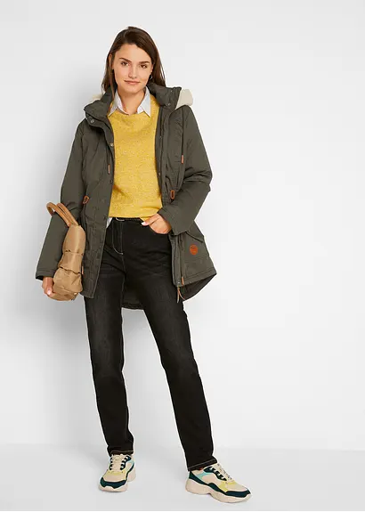 Bonprix Wattierter Parka Mit Kapuze Abnehmbarer Fellimitat-Besatz - Grün