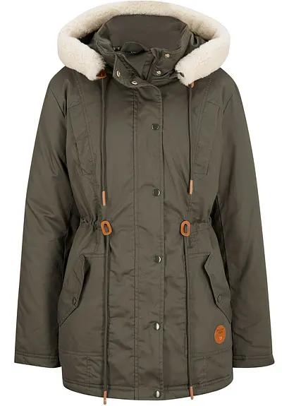 bonprix Wattierter Parka mit Kapuze abnehmbarer Fellimitat-Besatz - grün