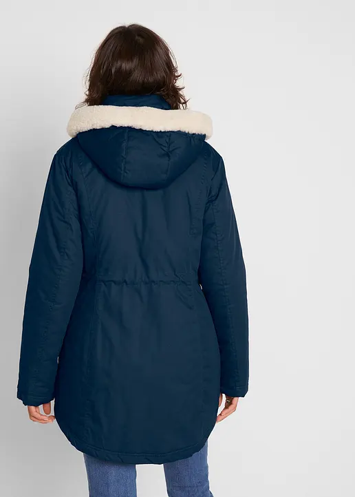 Bonprix Wattierter Parka Mit Kapuze Abnehmbarer Fellimitat-Besatz - Blau