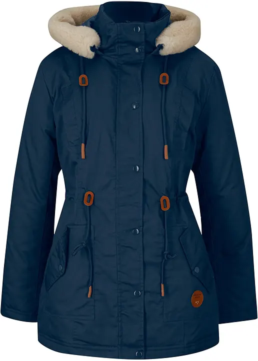 bonprix Wattierter Parka mit Kapuze abnehmbarer Fellimitat-Besatz - blau