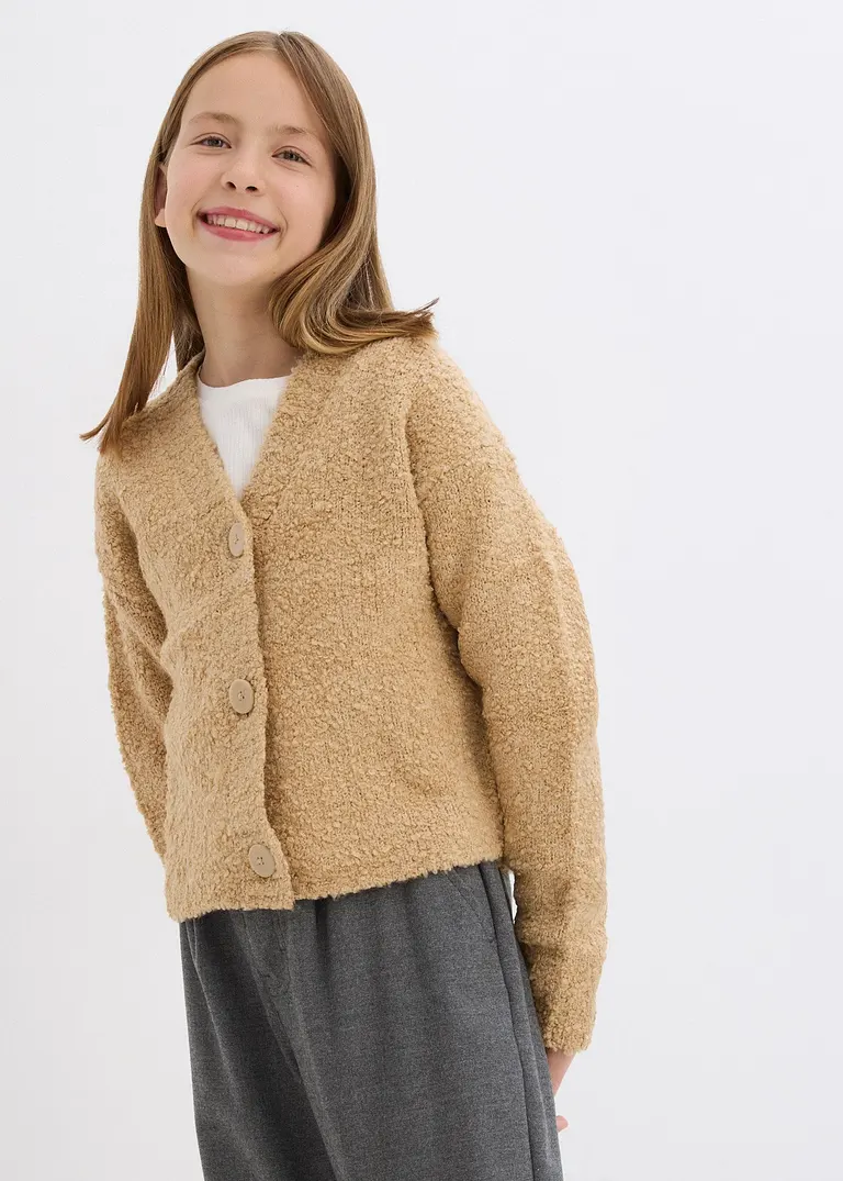 Bonprix Weiche Mädchen Strickjacke Aus Bouclé - Beige - Kinder