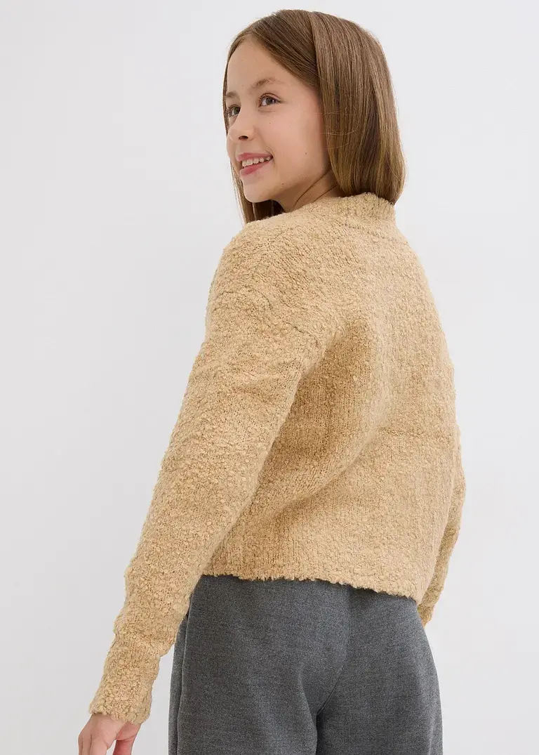 Bonprix Weiche Mädchen Strickjacke Aus Bouclé - Beige - Kinder