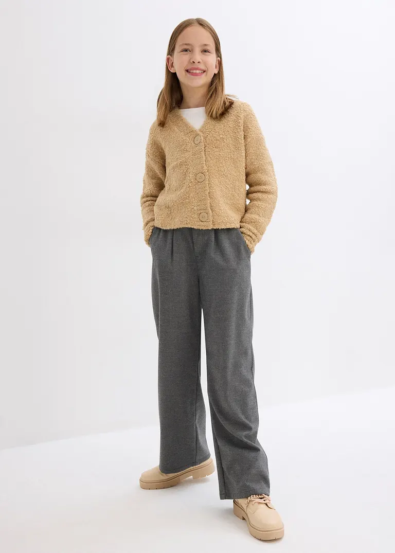 Bonprix Weiche Mädchen Strickjacke Aus Bouclé - Beige - Kinder