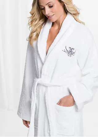 Bonprix Weicher Bademantel Mit Kleiner Stickerei - Weiß - Damen