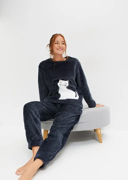 Bonprix Weicher Hausanzug Aus Kuscheligem Fleece - Nachtblau