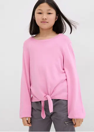 Bonprix Weicher Mädchen Feinstrickpullover Mit Knotendetail - Rosa