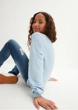 Bonprix Weicher Mädchen Feinstrickpullover Mit Knotendetail - Blau