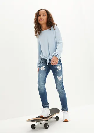 Bonprix Weicher Mädchen Feinstrickpullover Mit Knotendetail - Blau