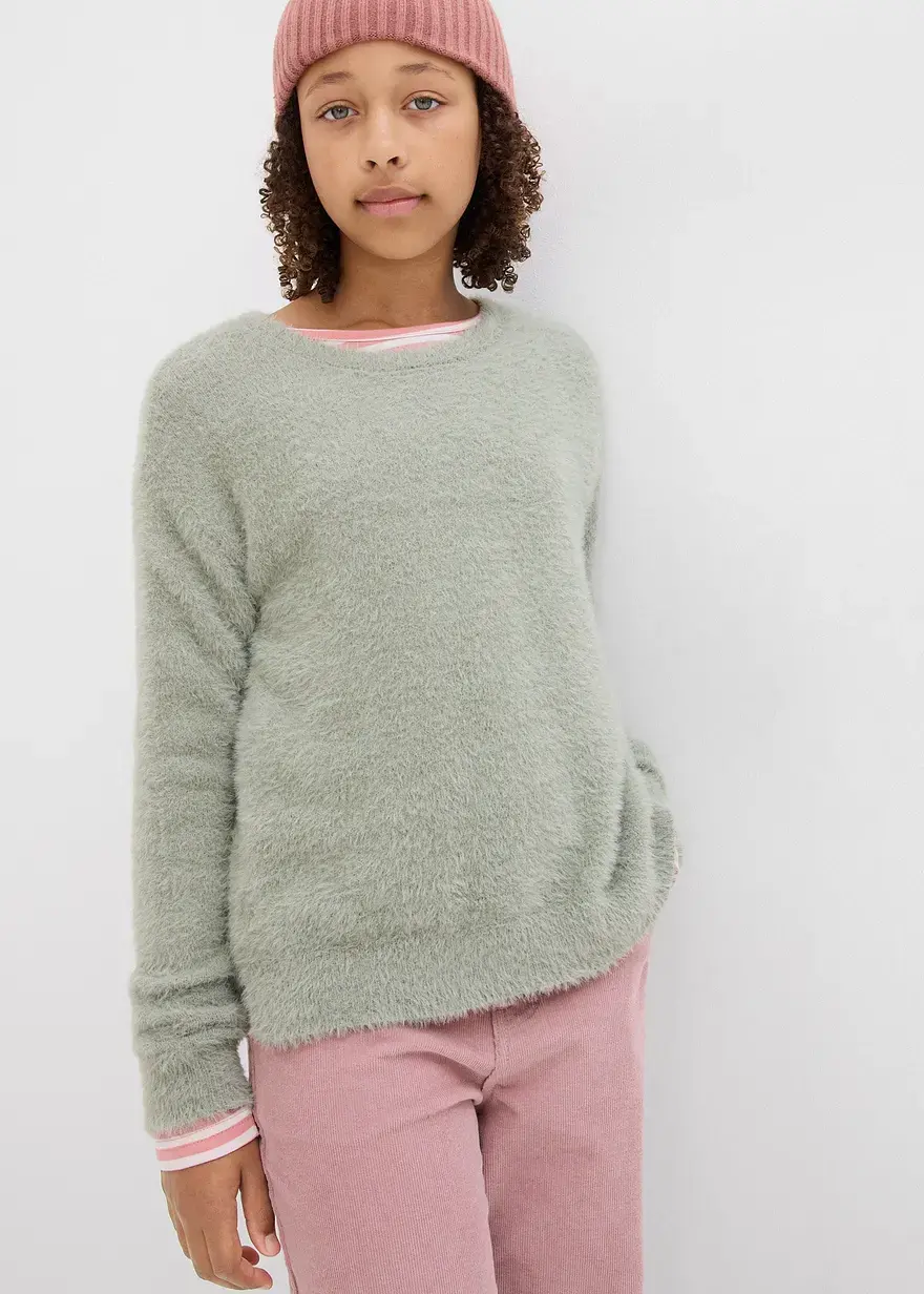 Bonprix Weicher Mädchen Strickpullover Mit Schlitzen - Grün