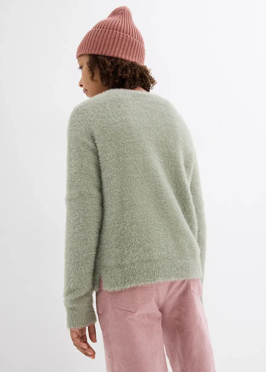 Bonprix Weicher Mädchen Strickpullover Mit Schlitzen - Grün