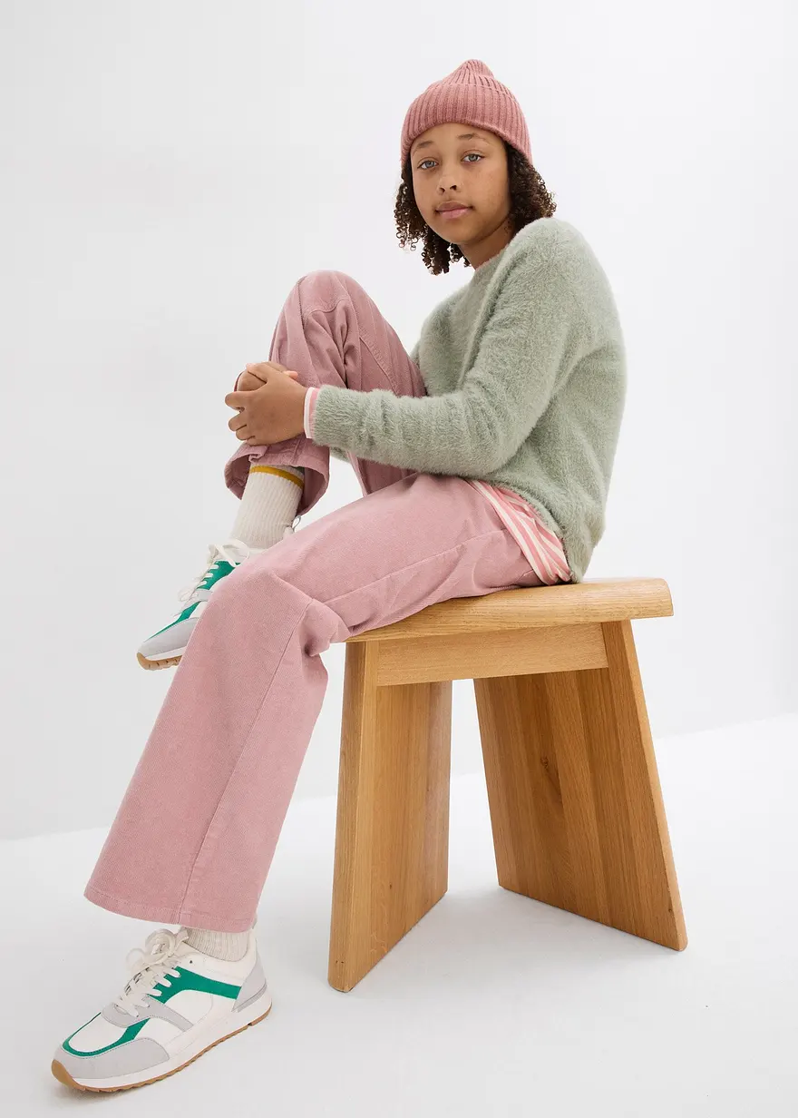 Bonprix Weicher Mädchen Strickpullover Mit Schlitzen - Grün