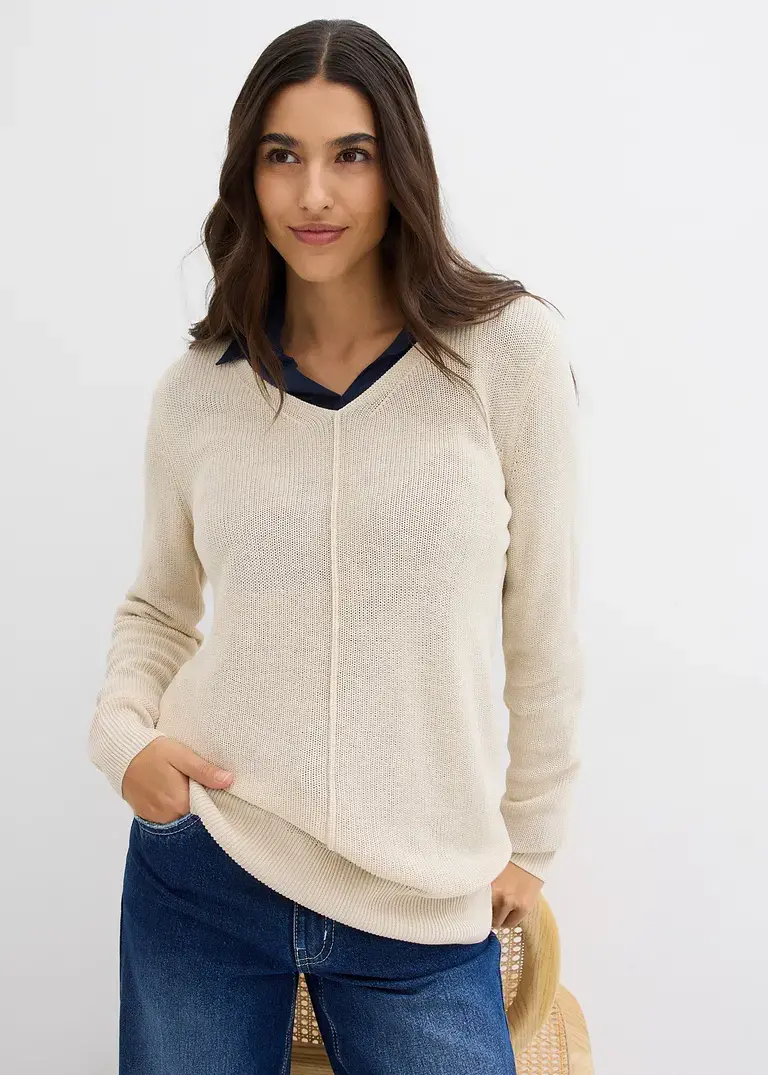 Bonprix Weicher Pullover Mit Modischer Biese - Beige - Damen