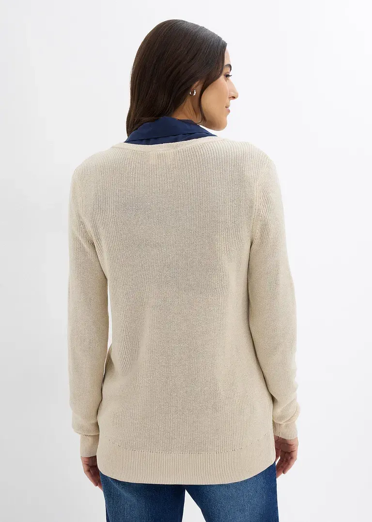 Bonprix Weicher Pullover Mit Modischer Biese - Beige - Damen