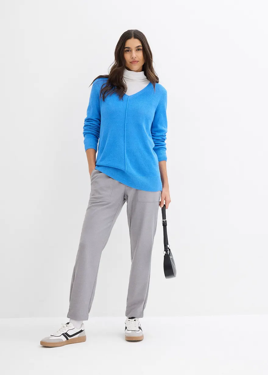 Bonprix Weicher Pullover Mit Modischer Biese - Blau - Damen