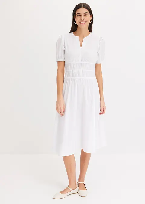 Bonprix Weit Ausgestelltes Kleid Mit 3/4 Puffärmeln Und Taillenraffung