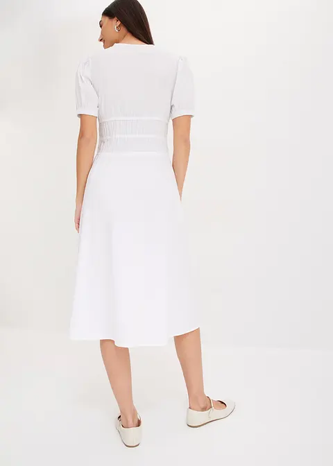 Bonprix Weit Ausgestelltes Kleid Mit 3/4 Puffärmeln Und Taillenraffung