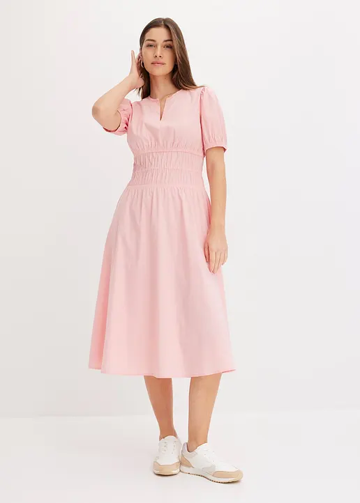 Bonprix Weit Ausgestelltes Kleid Mit 3/4 Puffärmeln Und Taillenraffung
