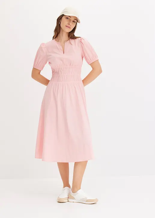 Bonprix Weit Ausgestelltes Kleid Mit 3/4 Puffärmeln Und Taillenraffung