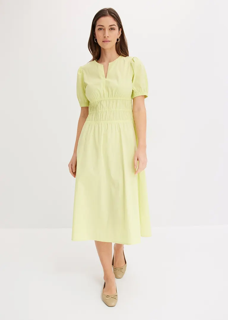 Bonprix Weit Ausgestelltes Kleid Mit 3/4 Puffärmeln Und Taillenraffung