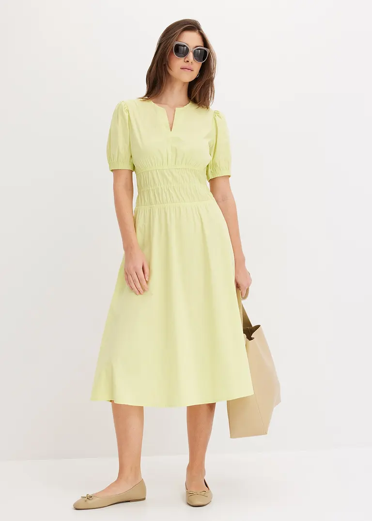 Bonprix Weit Ausgestelltes Kleid Mit 3/4 Puffärmeln Und Taillenraffung