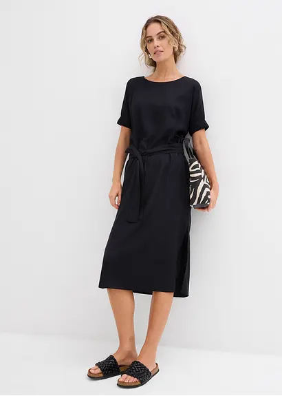 Bonprix Weit Fallendes Kleid Mit Rundhalsausschnitt Und Langen Seitenschlitzen