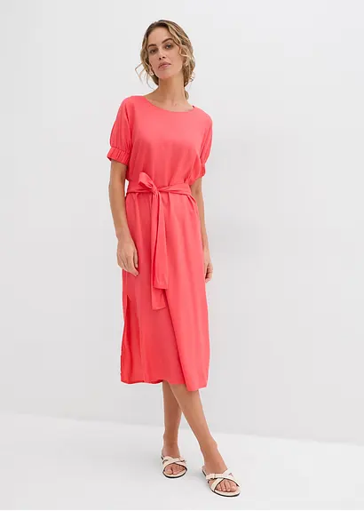 Bonprix Weit Fallendes Kleid Mit Rundhalsausschnitt Und Langen Seitenschlitzen