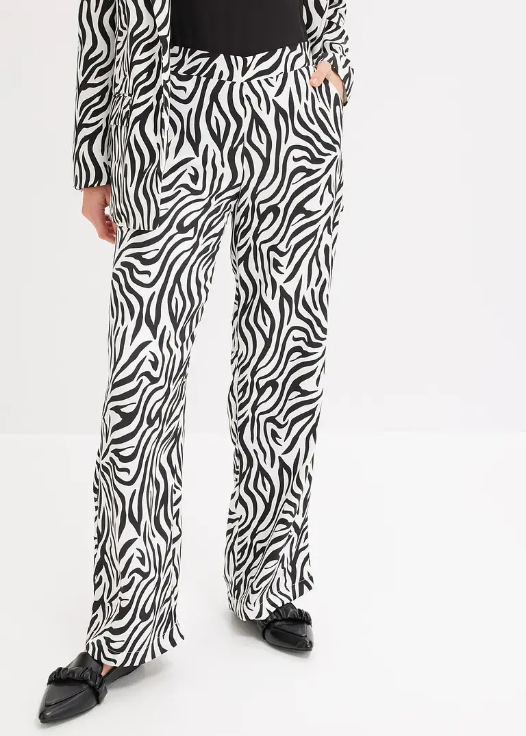 Bonprix Weit Geschnittene Palazzo-Hose Mit Modischem Animal-Print. - Weiß