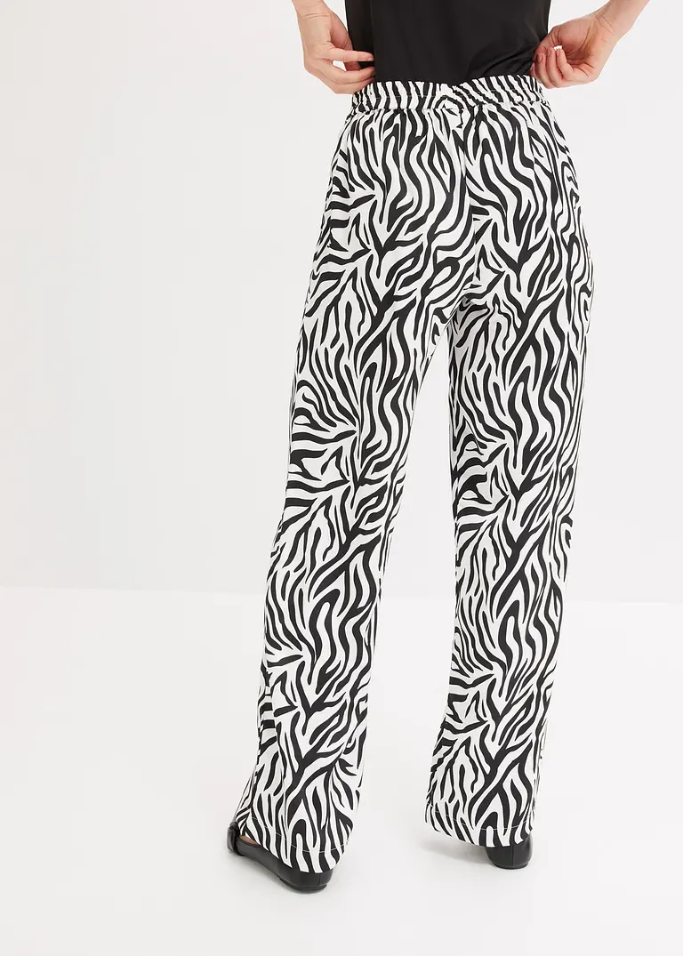 Bonprix Weit Geschnittene Palazzo-Hose Mit Modischem Animal-Print. - Weiß
