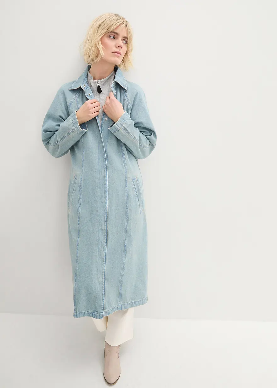 Bonprix Weit Geschnittener Jeans-Mantel In Kaschierender Länge - Blau