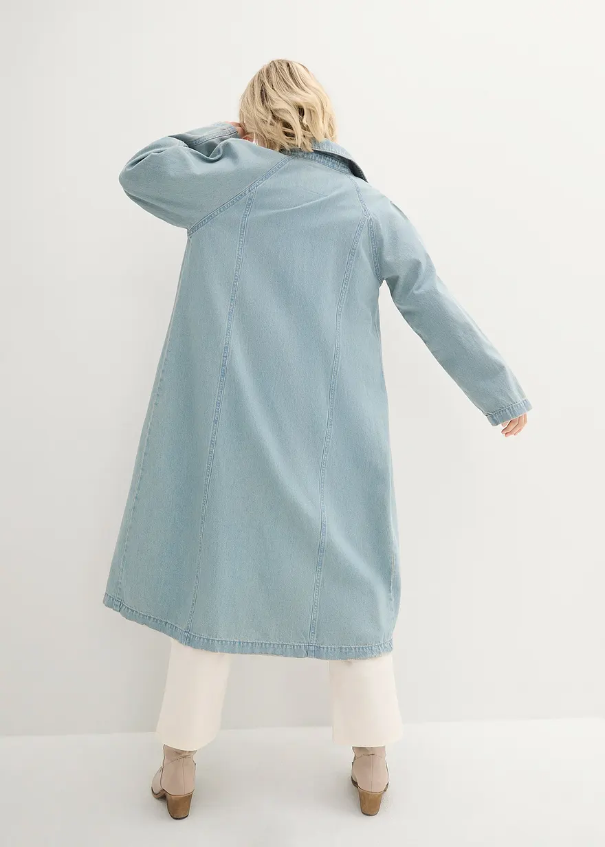 Bonprix Weit Geschnittener Jeans-Mantel In Kaschierender Länge - Blau