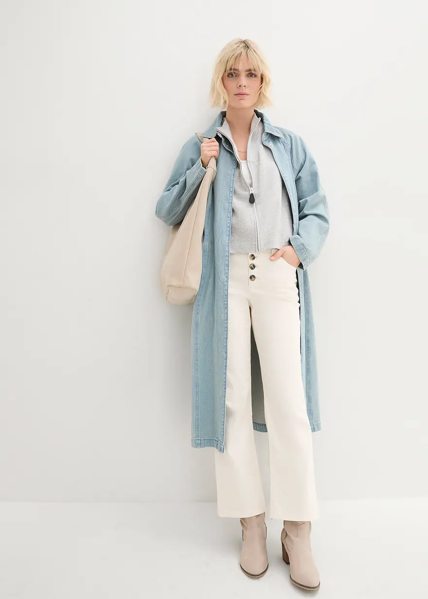 Bonprix Weit Geschnittener Jeans-Mantel In Kaschierender Länge - Blau