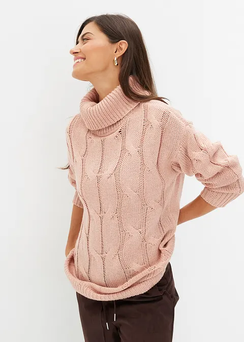 Bonprix Weit Geschnittener Pullover Mit Zopfmuster - Rosa