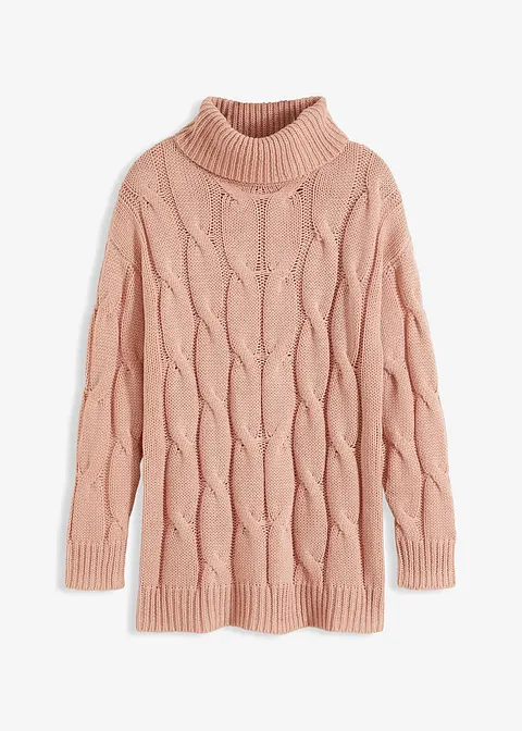 bonprix Weit geschnittener Pullover mit Zopfmuster - rosa