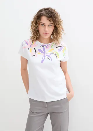Bonprix Weit Geschnittenes Baumwollshirt Mit Rundhals - Weiß