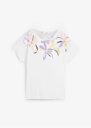bonprix Weit geschnittenes Baumwollshirt mit Rundhals - weiß