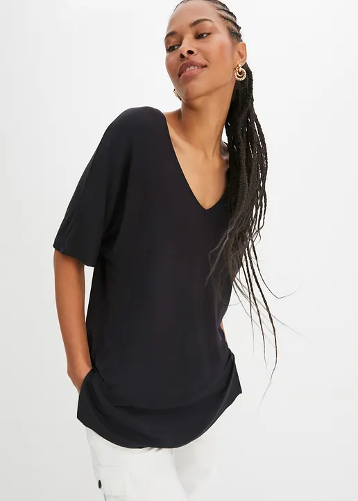 Bonprix Weit Geschnittenes Shirt Mit Fledermausärmeln - Schwarz
