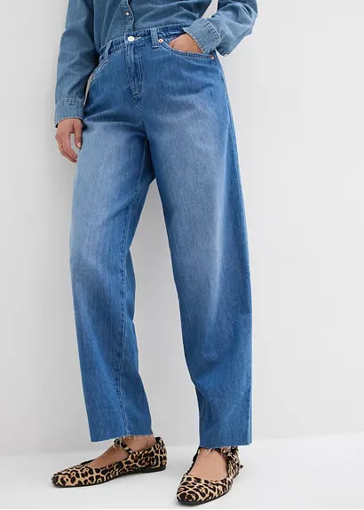 Bonprix Weite Baggy Jeans Aus Weichem Stoff - Blau Regular