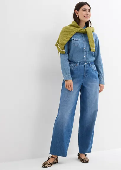 Bonprix Weite Baggy Jeans Aus Weichem Stoff - Blau Regular