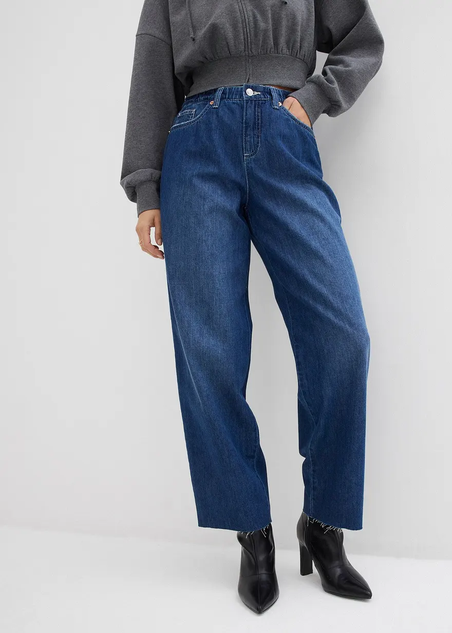 Bonprix Weite Baggy Jeans Aus Weichem Stoff - Blau Regular