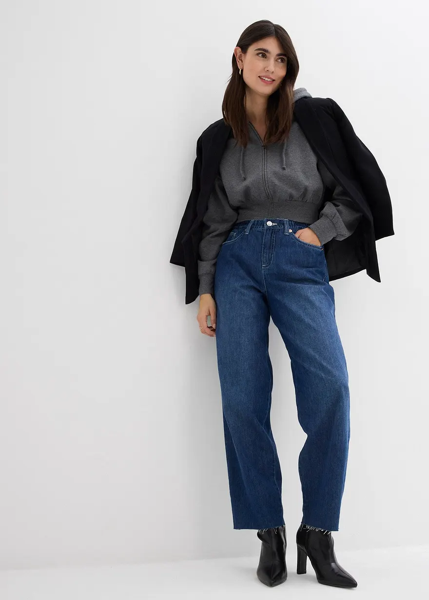 Bonprix Weite Baggy Jeans Aus Weichem Stoff - Blau Regular